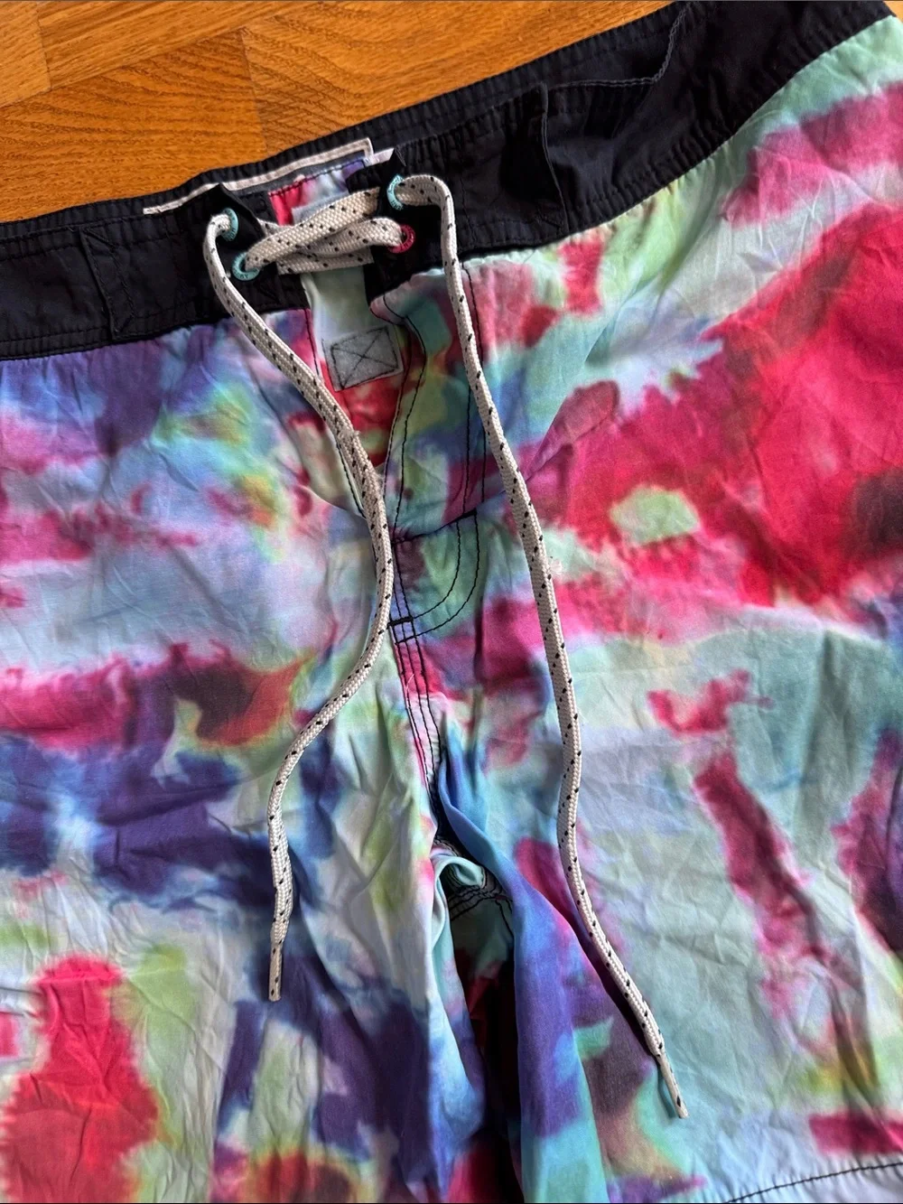 Modern Amusement Tie-Dye Swim Trunks in Pink, Blue, Purple, Green